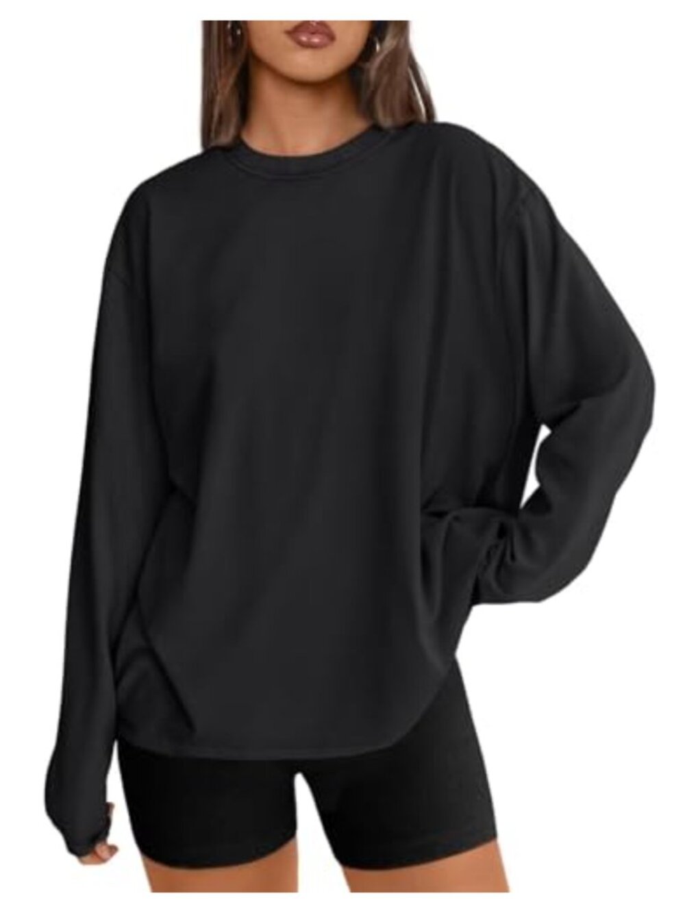 Long Sleeve Crewneck Oversized Loose Fit Casual T-Shirt Blouse Top